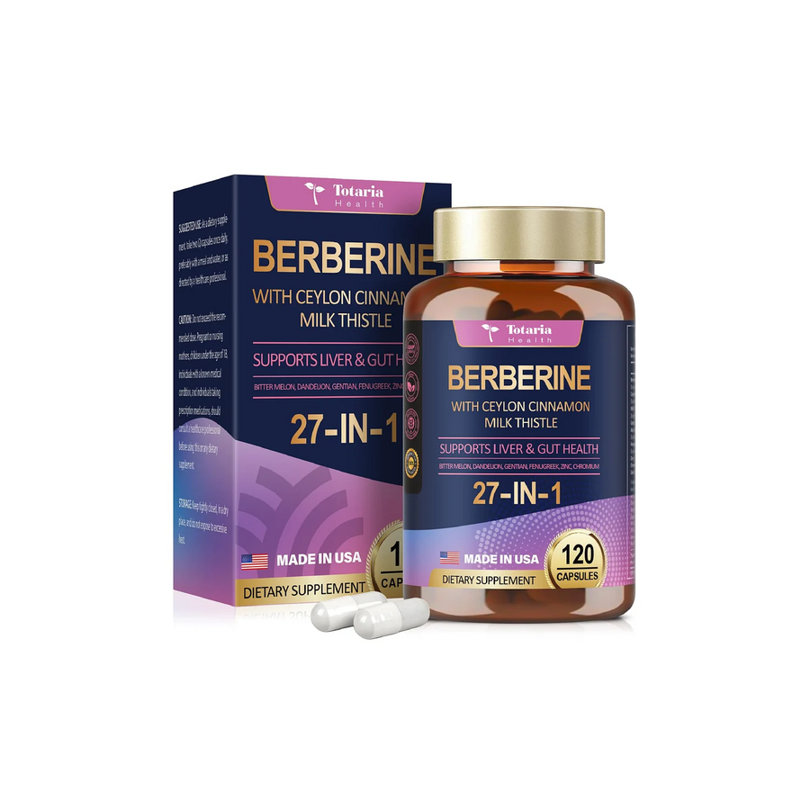 Totaria 27-in-1 Berberine Supplement with Ceylon Cinnamon, Milk Thistle |120 Caps